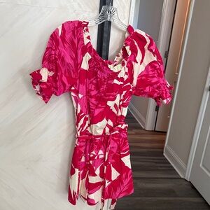 Flying Tomato Pink & Cream Tropical Puff Sleeve Romper